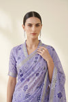 Lavender Botanical Printed  Linen Saree