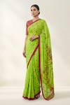 Neon Green Floral Printed OrganzaSaree