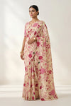 Cream Floral Printed  Linen Saree
