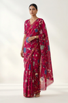 Raspberry Pink Floral Printed  Linen Saree
