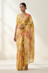 Sunflower Yellow Watercolour Floral Printed  Linen Saree
