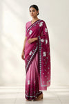 Berry Pink Falling Blooms Printed Crepe Saree