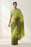 Lime Green Meadow Blooms Printed Crepe Saree