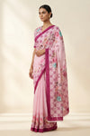 Blush Pink Garden Lattice Printed Crepe Saree