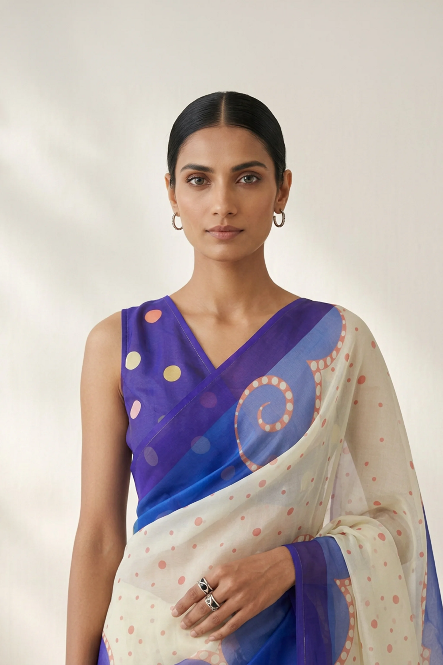 Violet Abstract Printed Organza Saree