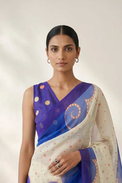 Violet Abstract Printed Organza Saree