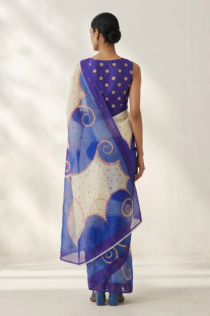 Violet Abstract Printed Organza Saree