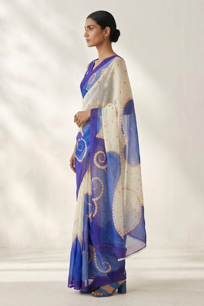Violet Abstract Printed Organza Saree