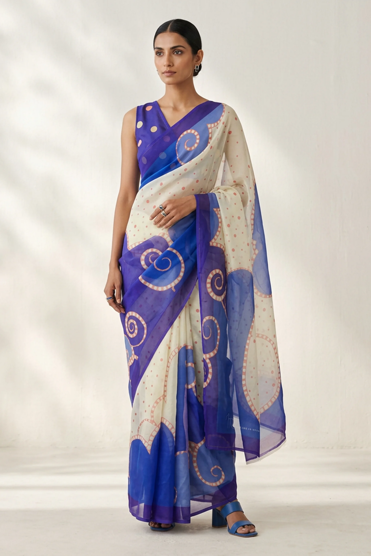 Violet Abstract Printed Organza Saree
