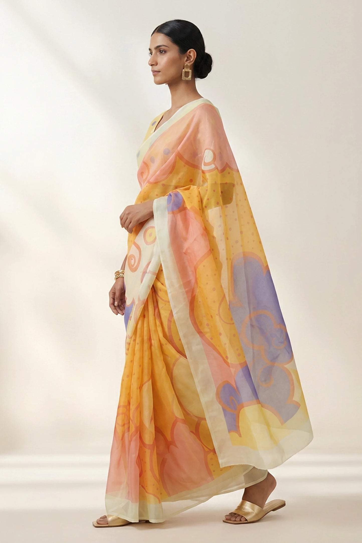 Apricot Abstract Printed Organza Saree