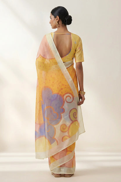 Apricot Abstract Printed Organza Saree