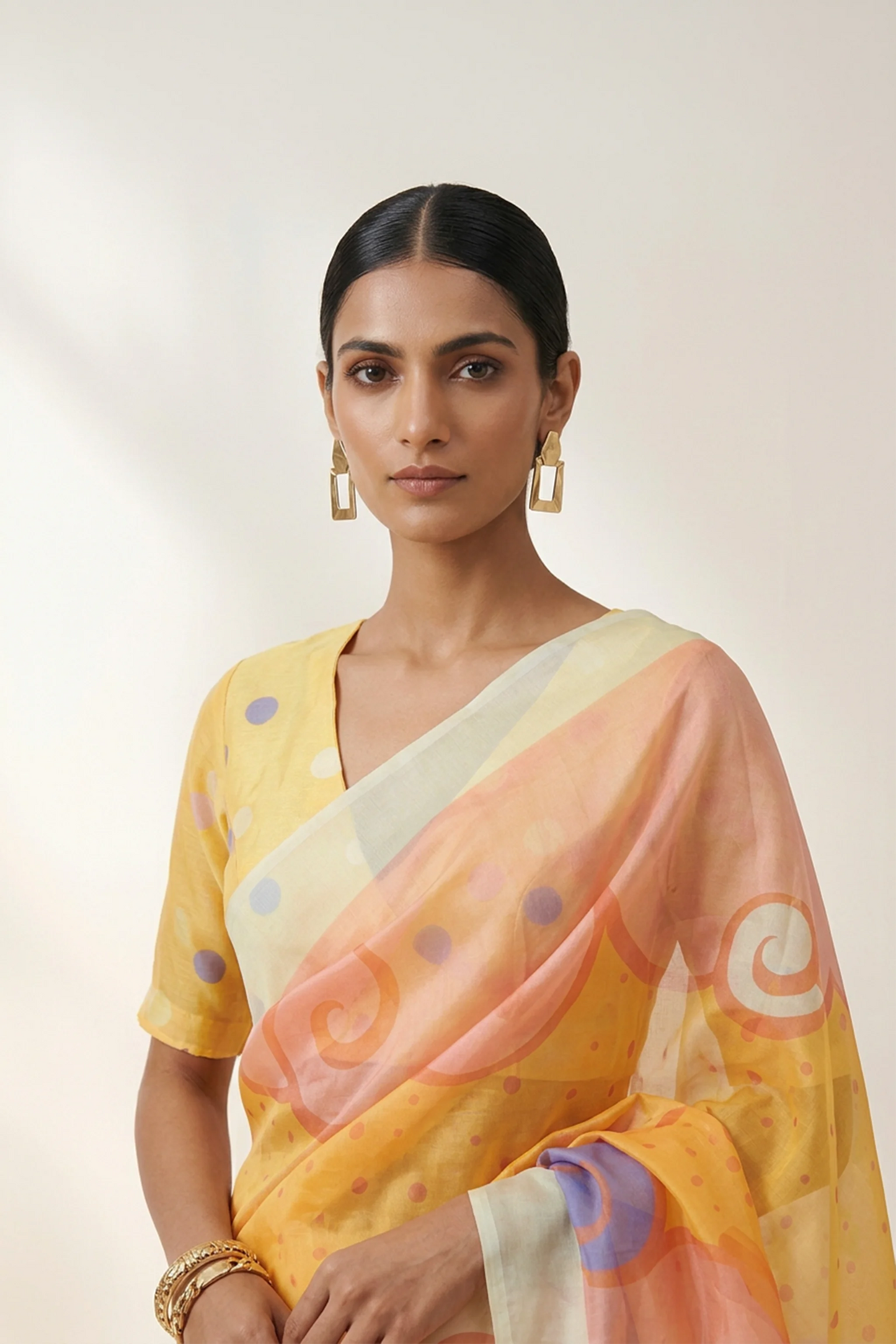 Apricot Abstract Printed Organza Saree