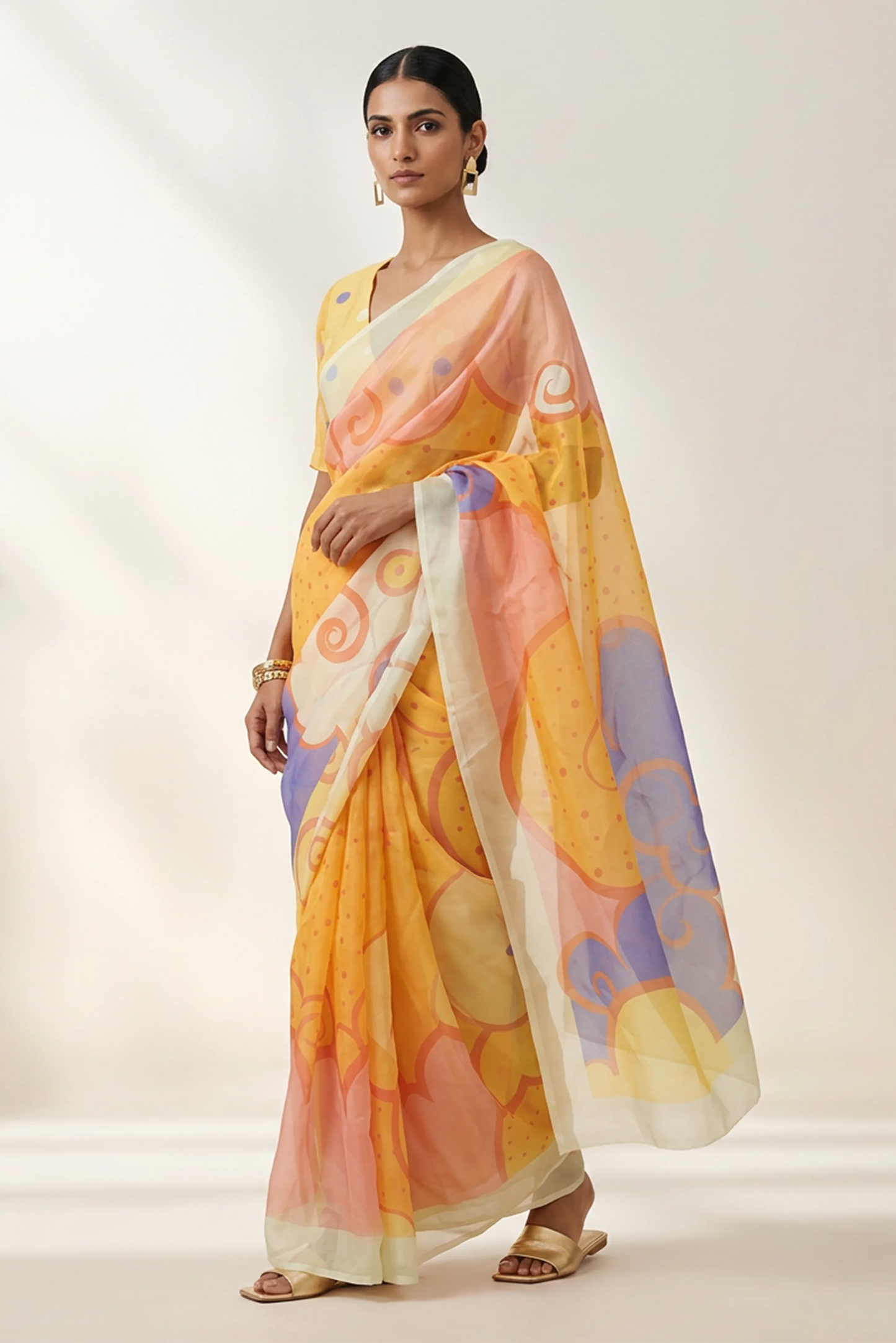 Apricot Abstract Printed Organza Saree