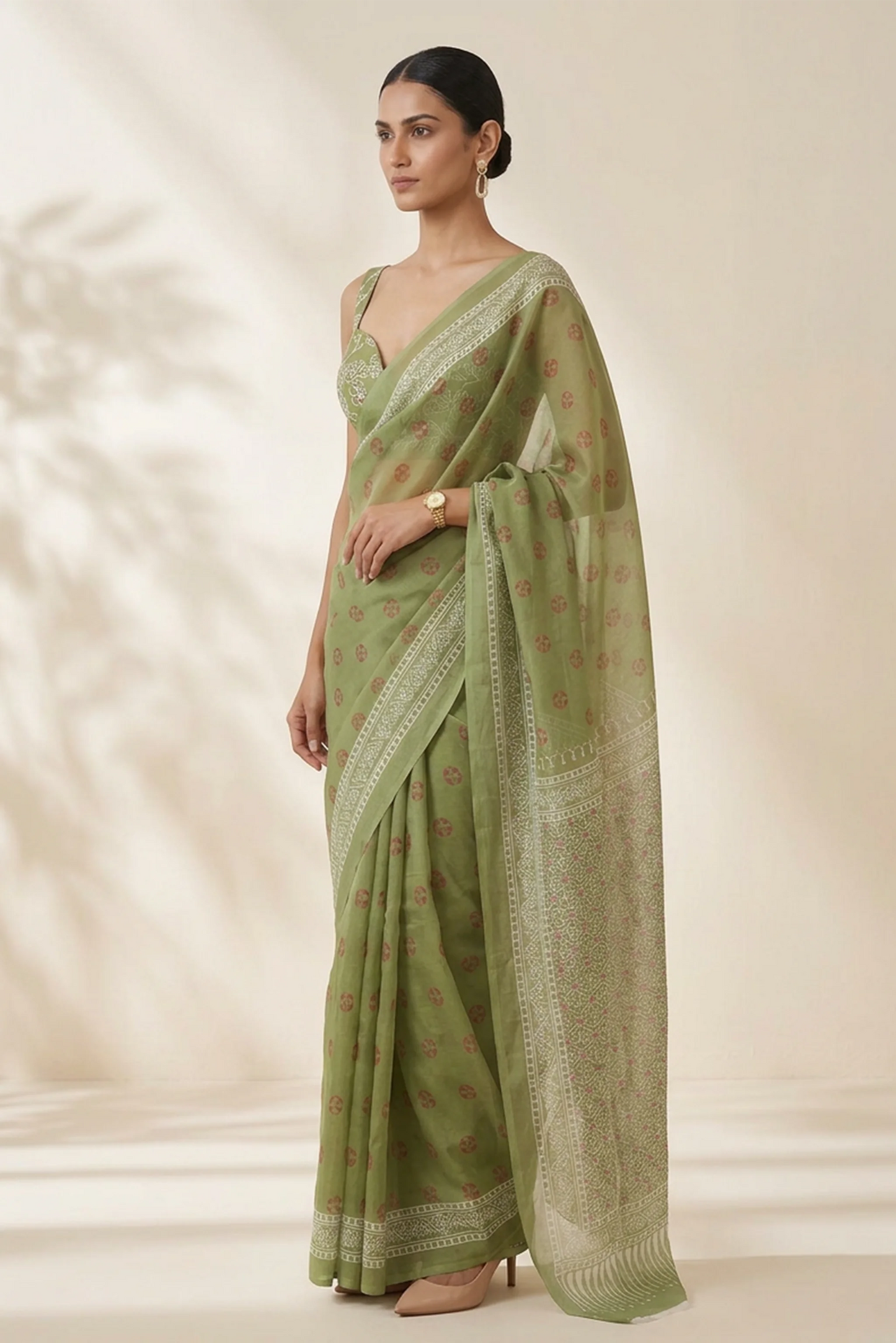 Fern Green Printed Organza Saree