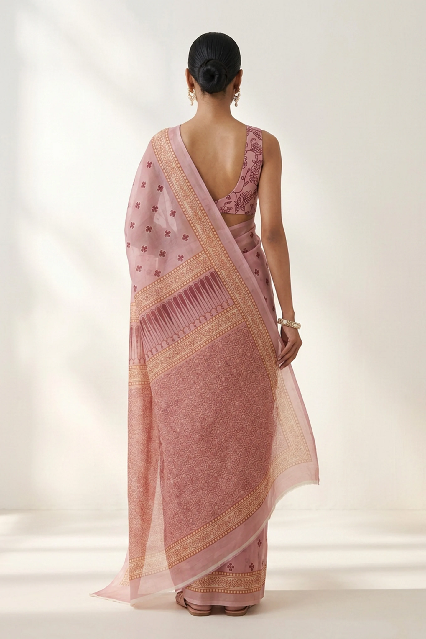 Dusty Rose Printed Organza Saree