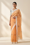 Papaya Check Printed Organza Saree
