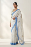 Ivory Check Printed Organza Saree
