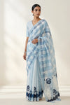 Powder Blue Geometric Printed Organza Saree
