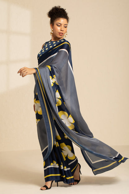 Retro Revival Satin Georgette Saree