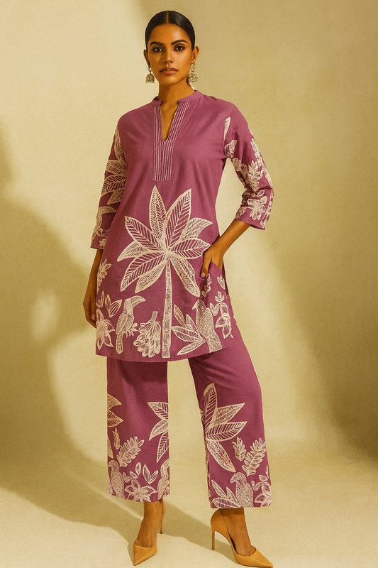 Palmira Printed Lilac cotton Co-ord set