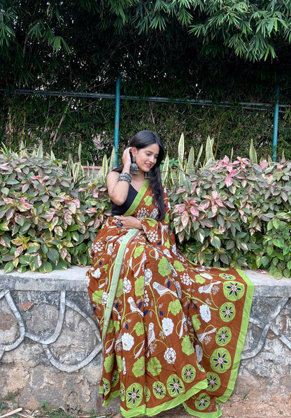 Flora and Fauna Printed Crepe Saree