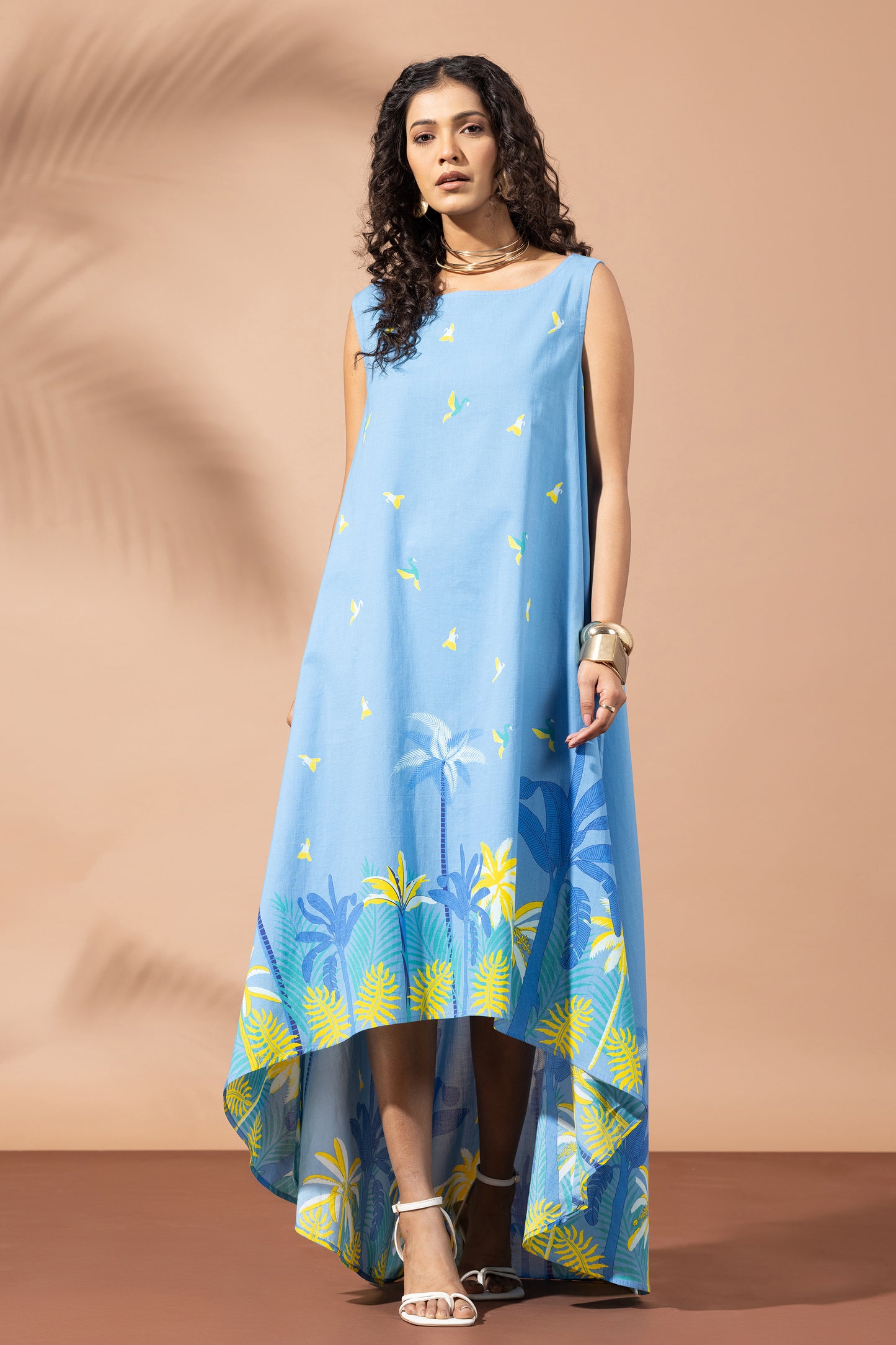 Tropical Berry Blue Flared Dress