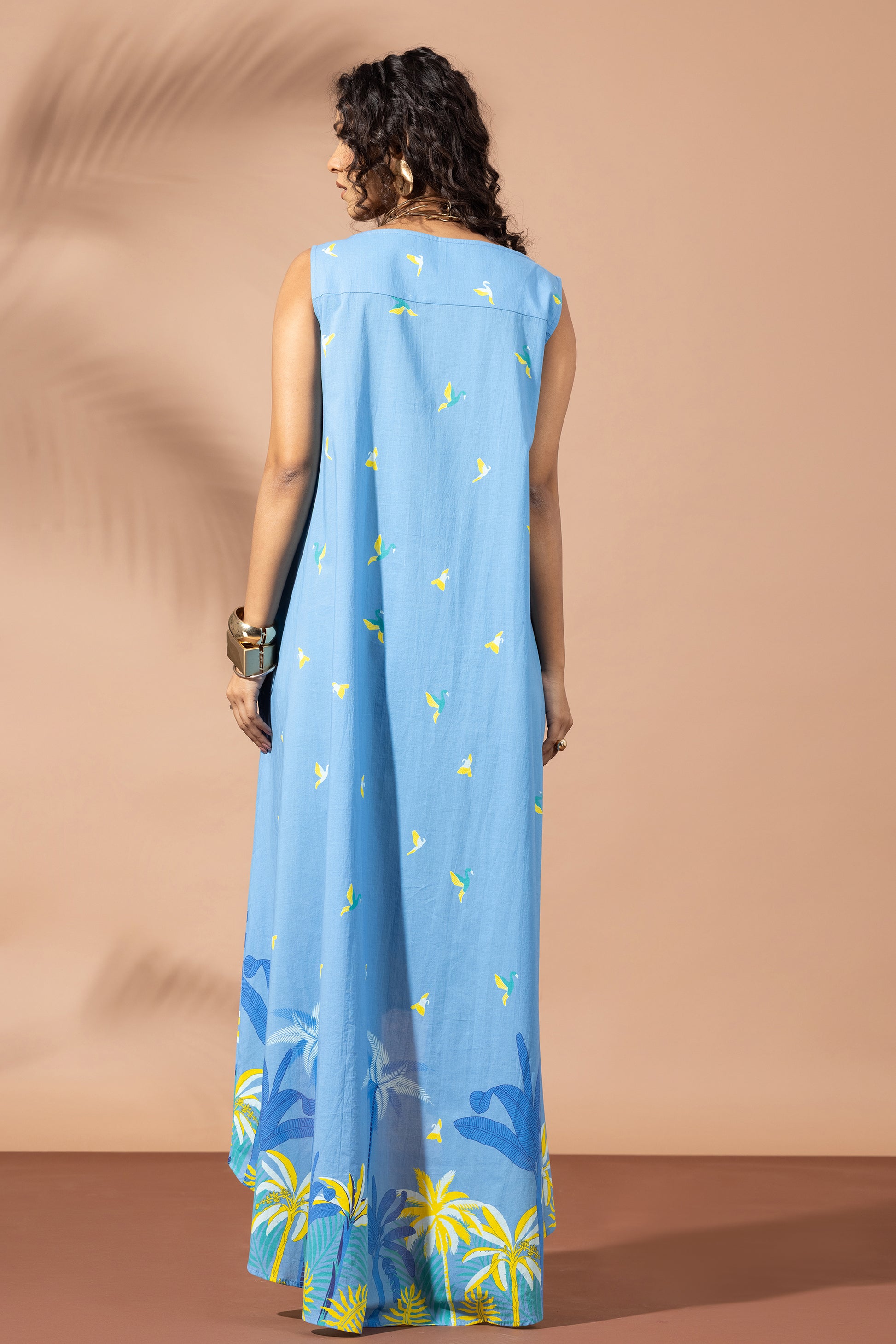 Tropical Berry Blue Flared Dress