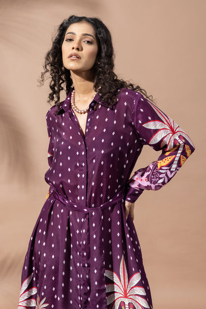 Paradise Plum Palm Shirt Dress