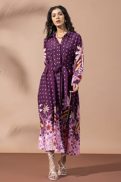 Paradise Plum Palm Shirt Dress