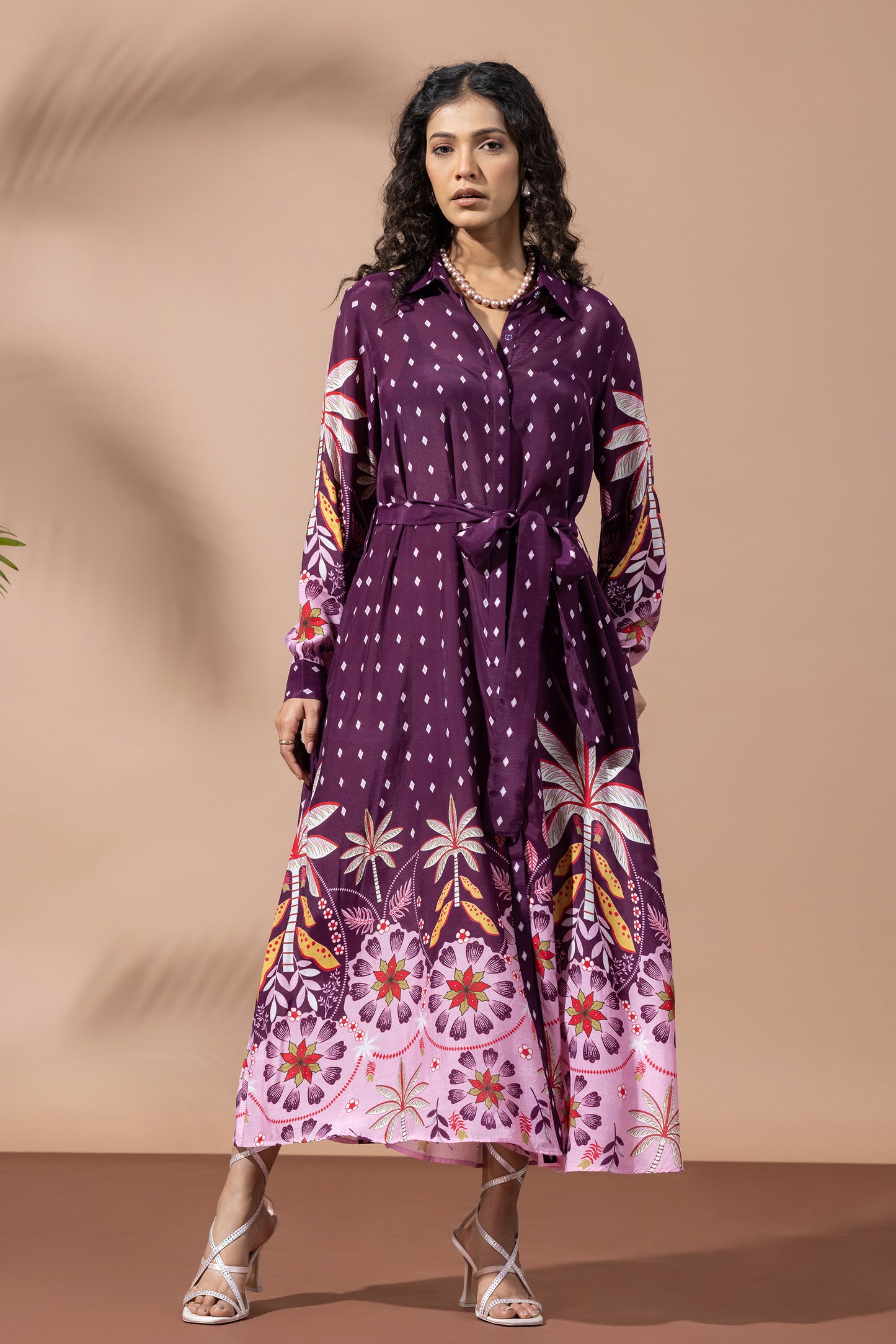 Paradise Plum Palm Shirt Dress