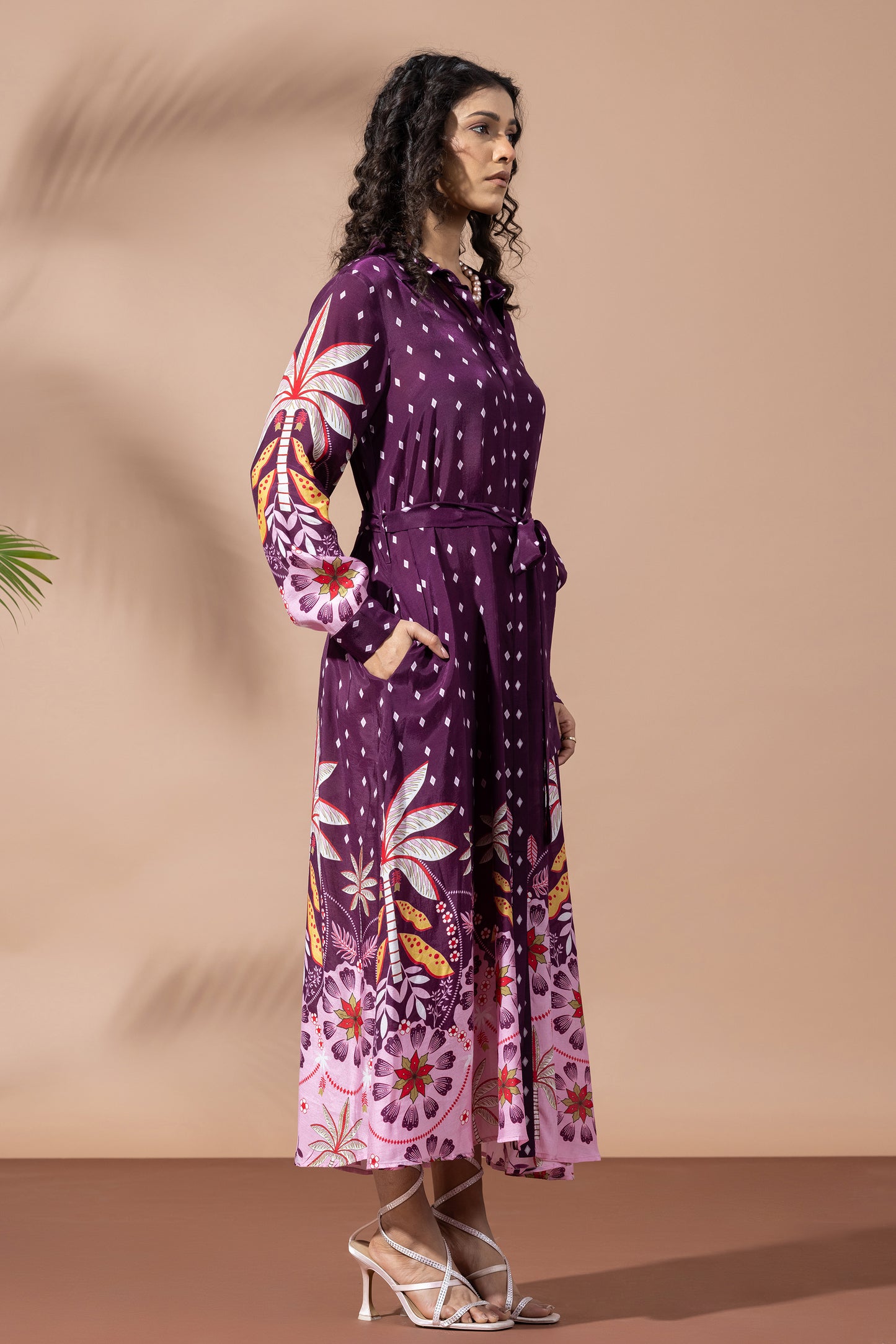 Paradise Plum Palm Shirt Dress