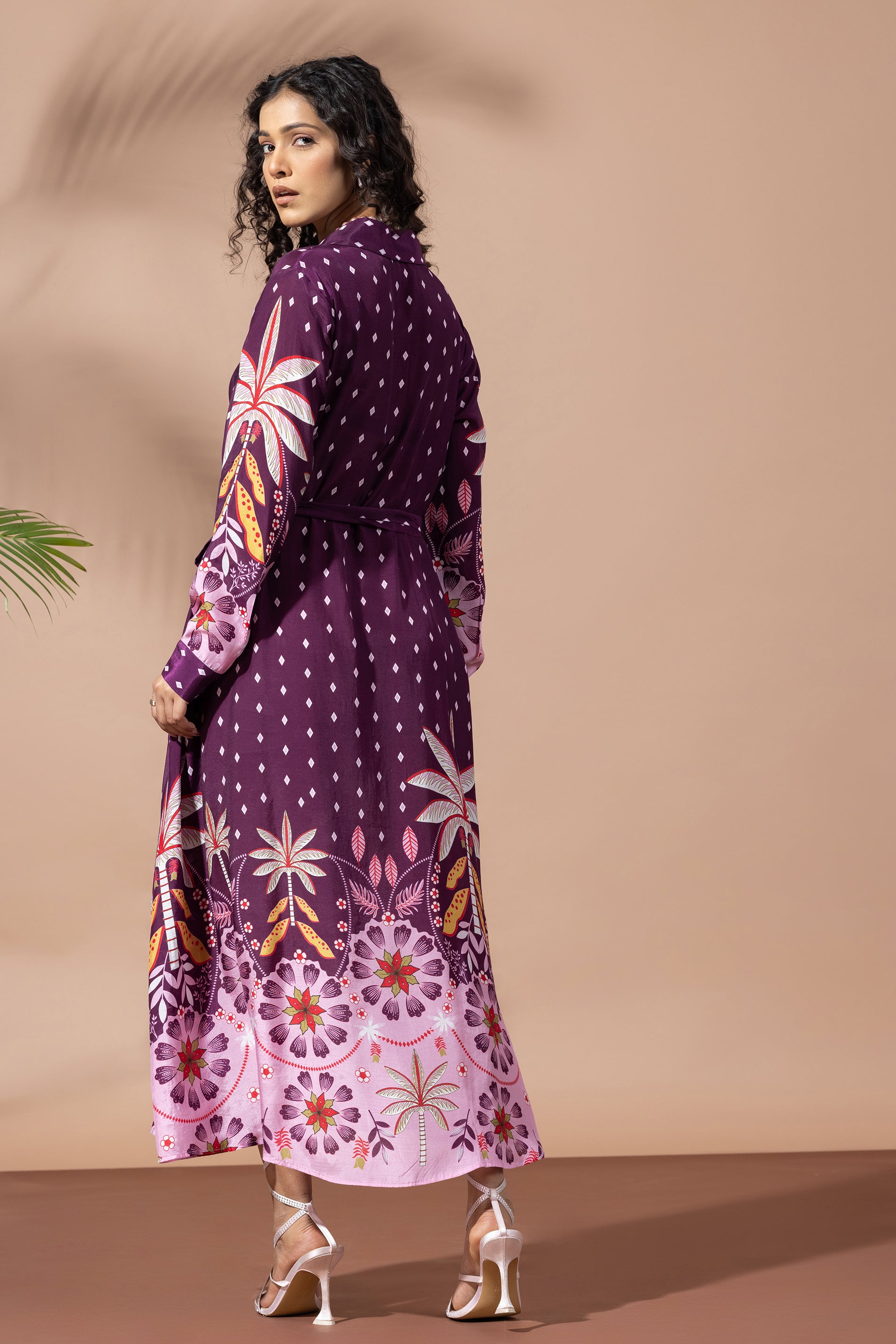 Paradise Plum Palm Shirt Dress