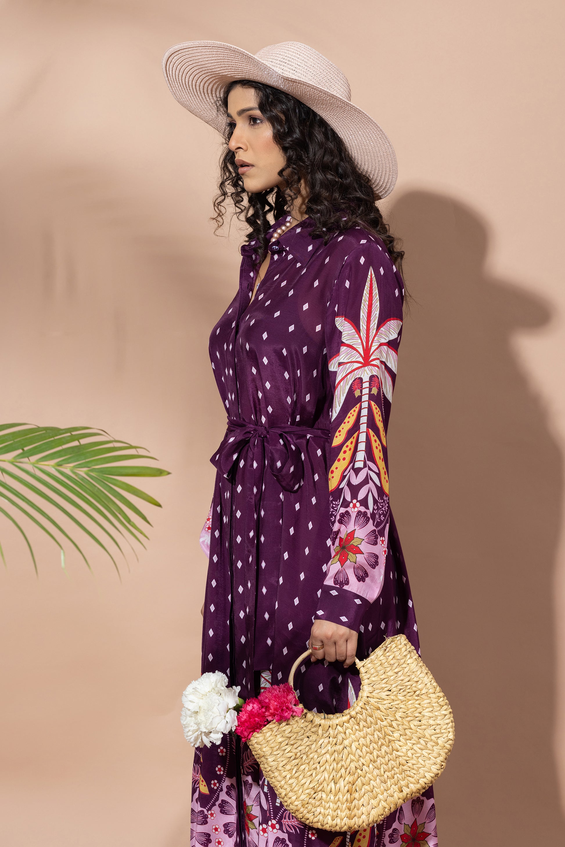 Paradise Plum Palm Shirt Dress