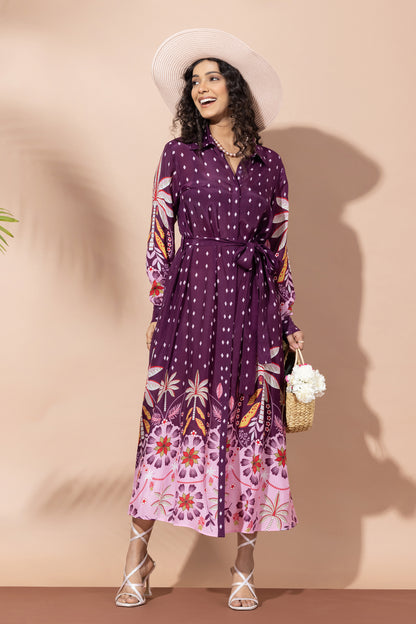 Paradise Plum Palm Shirt Dress