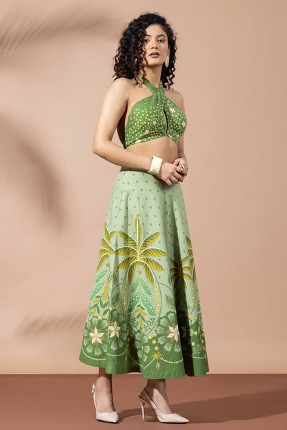 Olive Lusture Palms Skirt Set