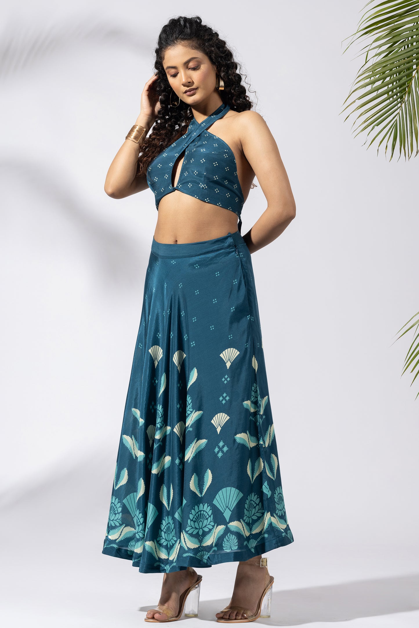 Festive Teal Blue Skirt Set