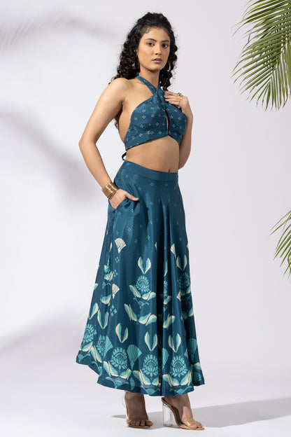 Festive Teal Blue Skirt Set