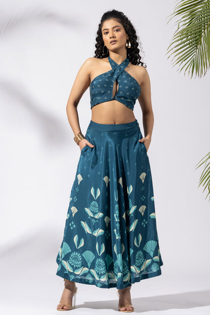 Festive Teal Blue Skirt Set