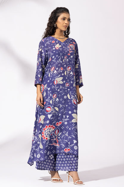 Floral Ink Blue Kurta Set