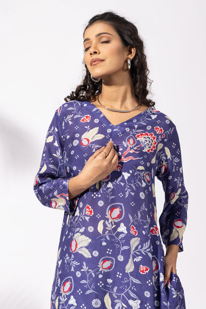 Floral Ink Blue Kurta Set