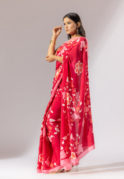 Floral Symphony Printed Crepe Saree