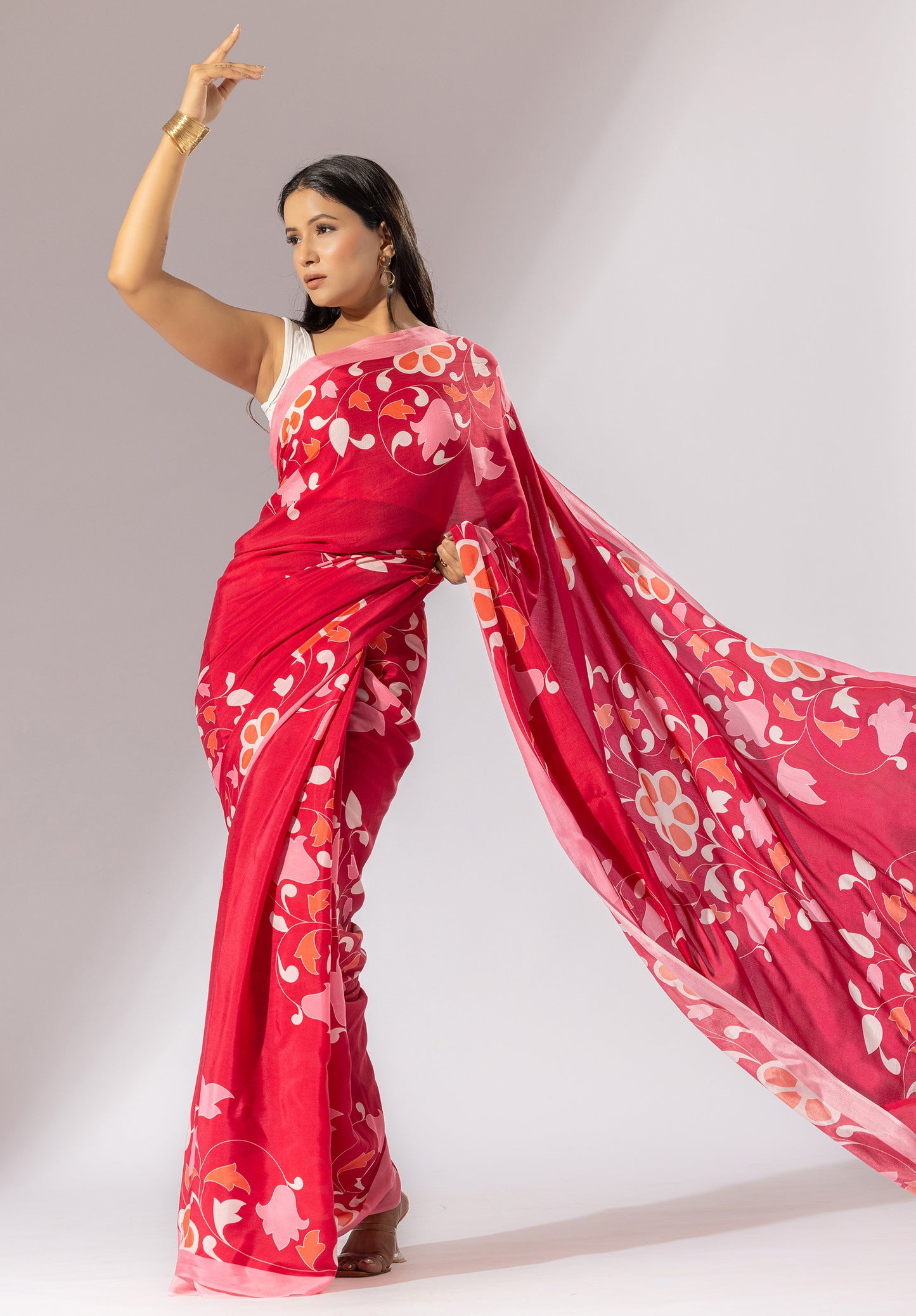 Floral Symphony Printed Crepe Saree