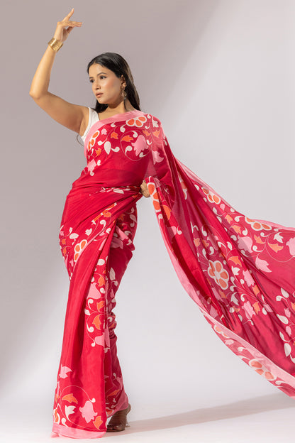 Floral Symphony Printed Crepe Saree