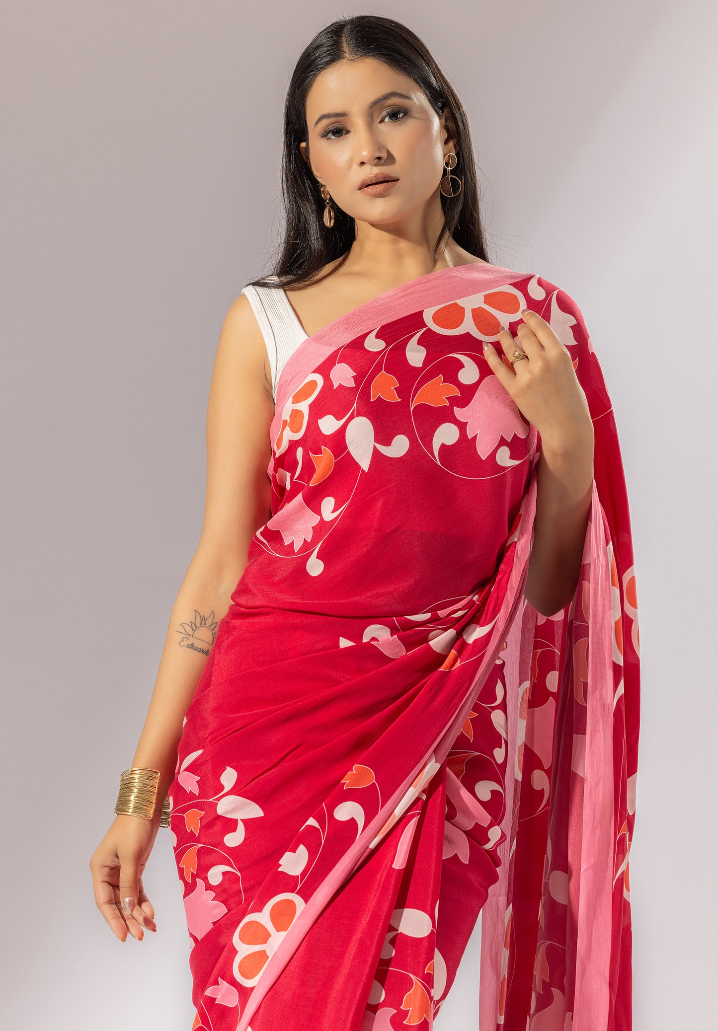 Floral Symphony Printed Crepe Saree