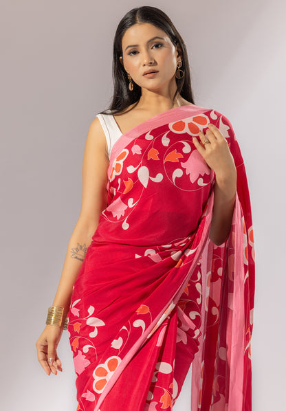 Floral Symphony Printed Crepe Saree