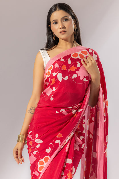 Floral Symphony Printed Crepe Saree