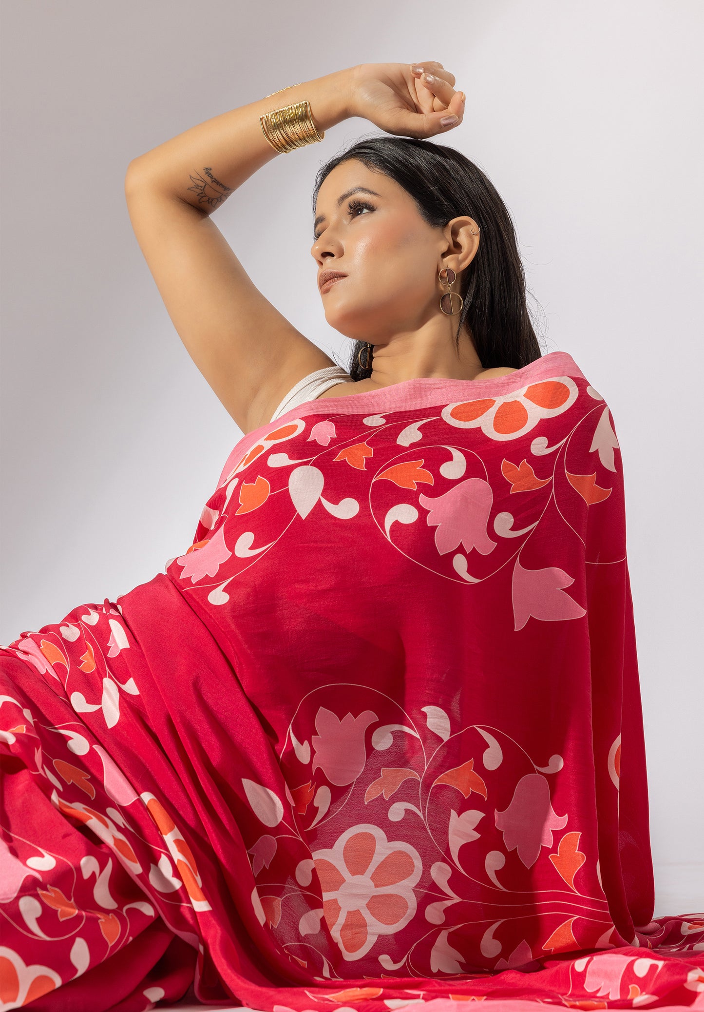 Floral Symphony Printed Crepe Saree