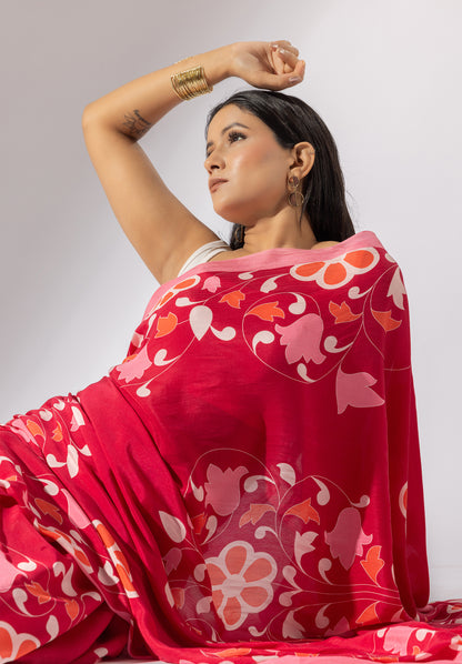 Floral Symphony Printed Crepe Saree