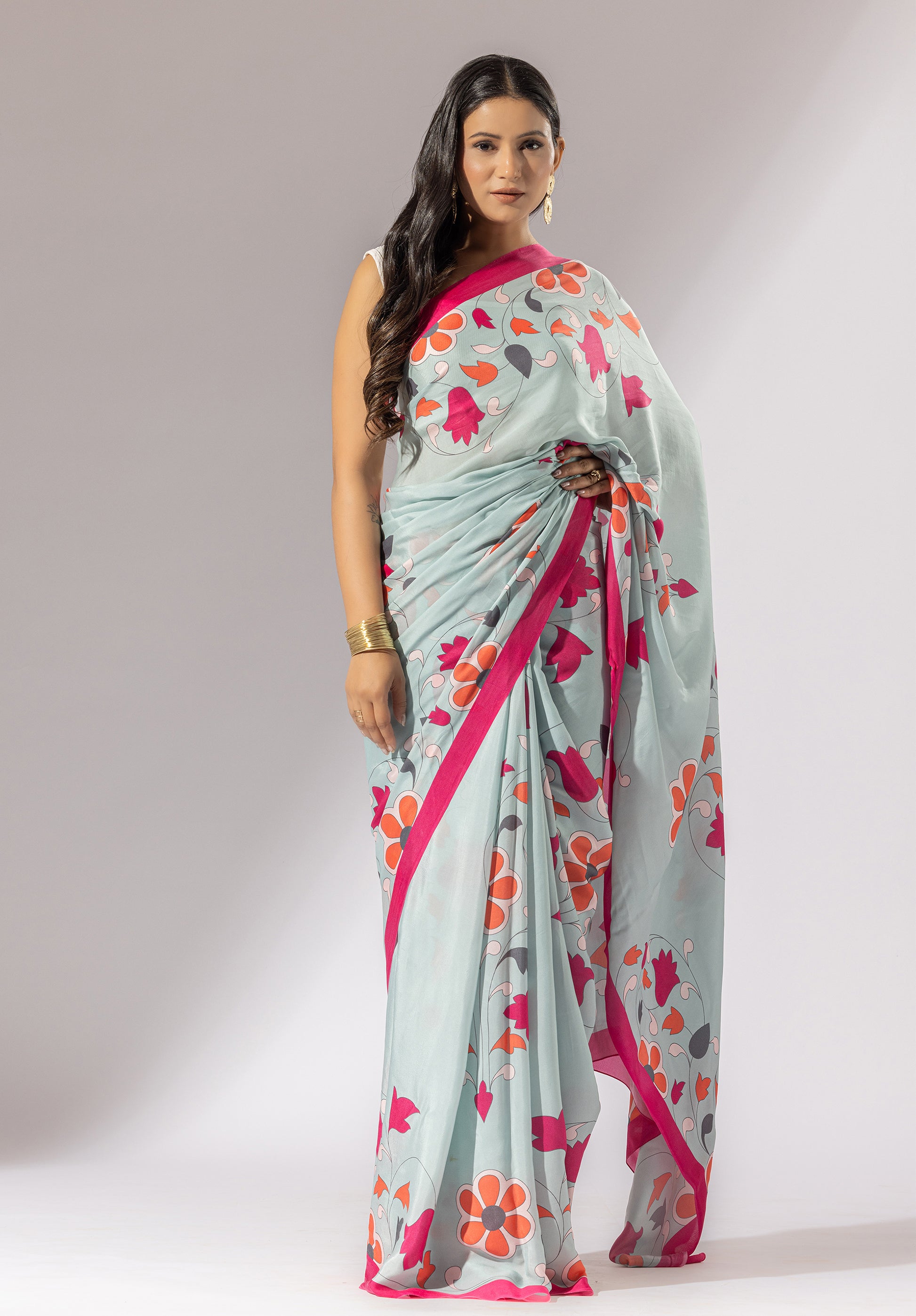 Bouquet Breeze Printed Crepe Saree