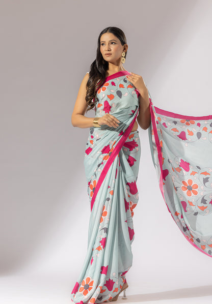 Bouquet Breeze Printed Crepe Saree